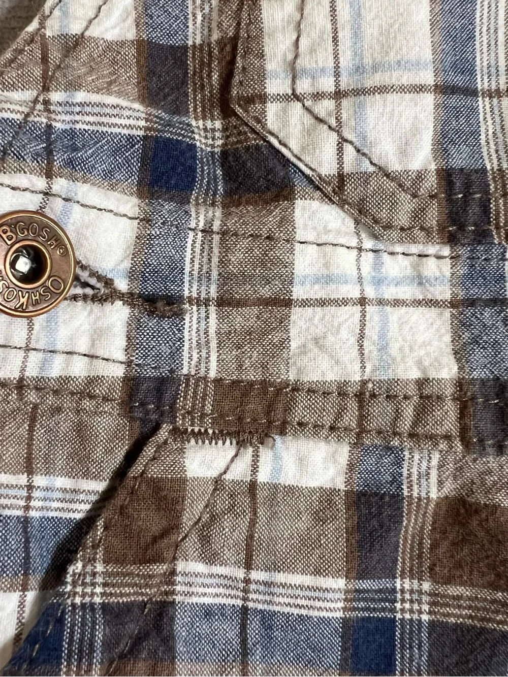 OshKosh B'gosh Brown, Blue and White Plaid Cotton Kids Overalls Shorts Boy 18M